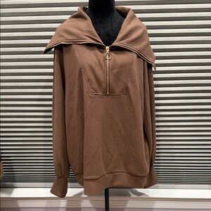 Brown Half-Zip Pullover Hoodie